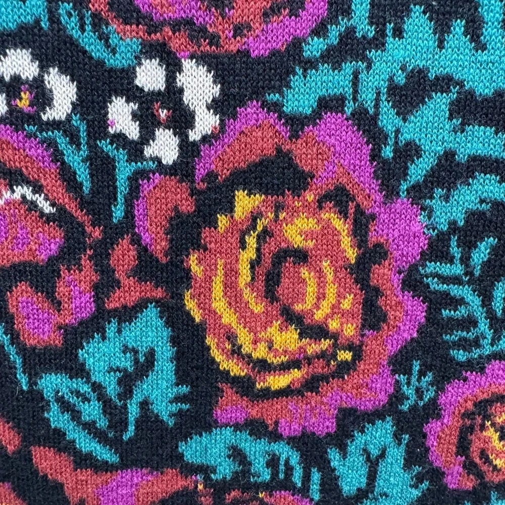 Whimsigoth Tapestry Print Knit Pencil Warm Midi Skirt Folk Boho Border Floral L